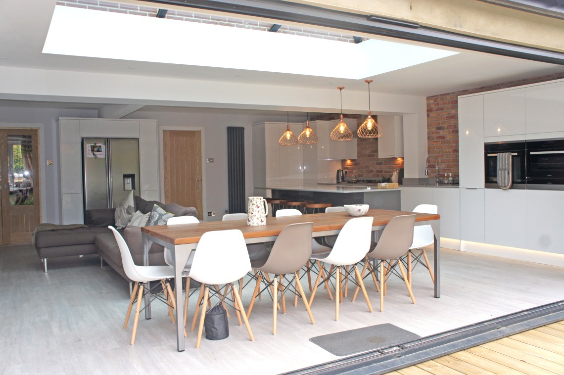 A property extension with a kitchen and living room area