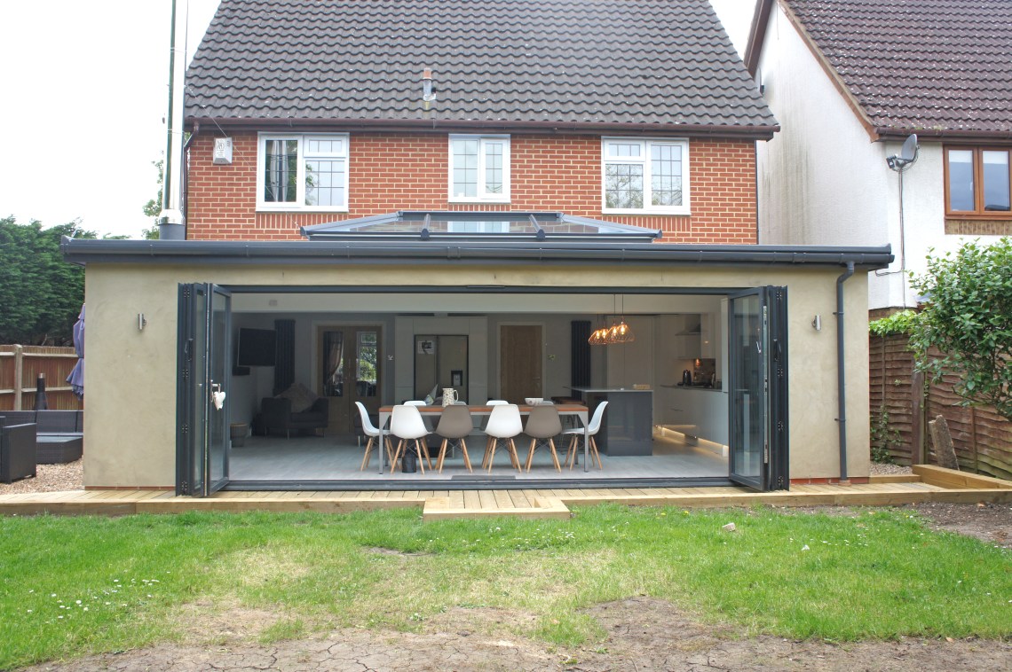 A property extension with a kitchen and living room area